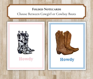 Personalized Cowboy Boots Folded Notecards | His and Hers Stationery | Customize with Name & Color | Bachelorette Gift | Hostess Gift