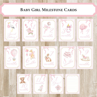 Baby Girl Milestone Cards PRINTED or DIGITAL PRINTABLE Option | Preppy Baby Girl Month Markers | Baby Shower Gift