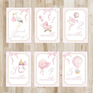 Baby Girl Milestone Cards PRINTED or DIGITAL PRINTABLE Option | Preppy Baby Girl Month Markers | Baby Shower Gift