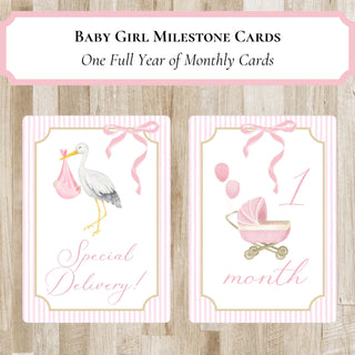 Baby Girl Milestone Cards PRINTED or DIGITAL PRINTABLE Option | Preppy Baby Girl Month Markers | Baby Shower Gift