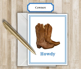 Personalized Cowboy Boots Folded Notecards | His and Hers Stationery | Customize with Name & Color | Bachelorette Gift | Hostess Gift