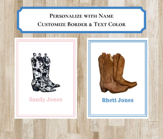 Personalized Cowboy Boots Folded Notecards | His and Hers Stationery | Customize with Name & Color | Bachelorette Gift | Hostess Gift