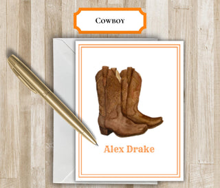 Personalized Cowboy Boots Folded Notecards | His and Hers Stationery | Customize with Name & Color | Bachelorette Gift | Hostess Gift