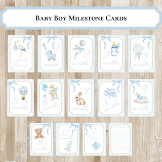 Baby Boy Milestone Cards PRINTED or DIGITAL PRINTABLE Option | Preppy Baby Boy Month Markers | Baby Shower Gift