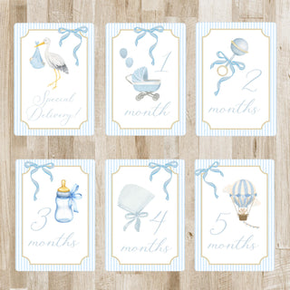 Baby Boy Milestone Cards PRINTED or DIGITAL PRINTABLE Option | Preppy Baby Boy Month Markers | Baby Shower Gift