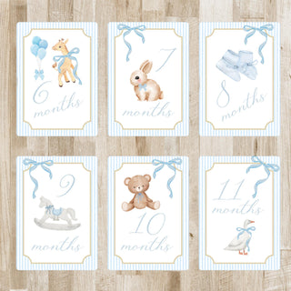 Baby Boy Milestone Cards PRINTED or DIGITAL PRINTABLE Option | Preppy Baby Boy Month Markers | Baby Shower Gift