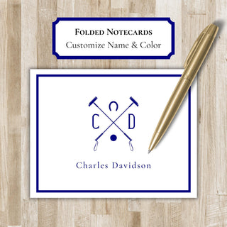 Personalized Folded Polo Monogram Notecards |  Monogram Polo Player Stationery | Polo Sport Notecards