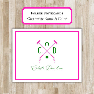 Personalized Folded Polo Monogram Notecards |  Monogram Polo Player Stationery | Polo Sport Notecards