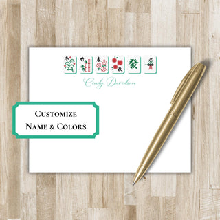 Personalized Mahjong Stationery | Mah Jong Flat Notecards | Mahjong Gift | Customize with Name