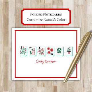 Personalized Folded Mahjong Notecards | Mahjong Stationery Set | Mah jong Notecards | Mahjong Gift