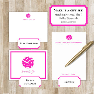 Personalized Folded Volleyball Notecards | Volleyball Stationery Set | Volleyball Notecards | Volleyball Gift