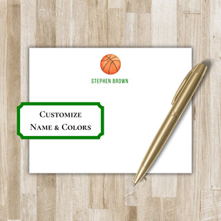Personalized Basketball Stationery Set / Stationary | Bball Flat Notecards | Basketball Team Gift | Present for Basketball Lover