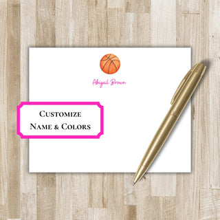 Personalized Basketball Stationery Set / Stationary | Bball Flat Notecards | Basketball Team Gift | Present for Basketball Lover