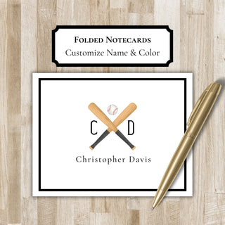 Personalized Folded Baseball Notecards | BaseballStationery Set | Baseball Notecards | Baseball Gift | Baseball Team Gift