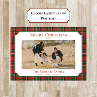 Tartan Plaid Christmas Photo Card | Preppy Holiday Card | Xmas Plaid Photo Card | Printed or PDF File | 2-Sided Card