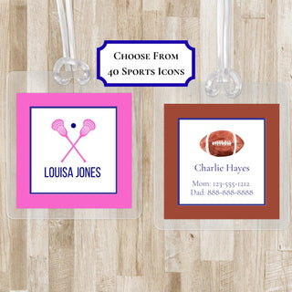 Sports Bag Tag for Kids | Choose from 40 Sports Icons | Personalized Laminated Luggage Tag | Preppy Bag Tag for Kids