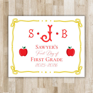 Monogram First Day of School Sign | Personalized Back to School Sign | Preppy Back to School Sign | Printed or Printable