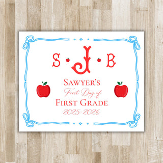 Monogram First Day of School Sign | Personalized Back to School Sign | Preppy Back to School Sign | Printed or Printable
