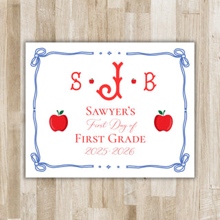 Monogram First Day of School Sign | Personalized Back to School Sign | Preppy Back to School Sign | Printed or Printable