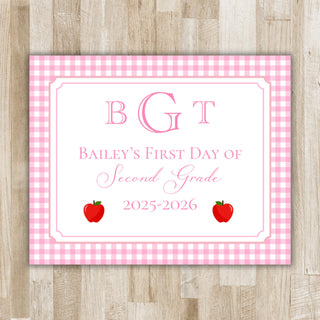 Gingham Monogram First Day of School Sign | Monogram Back to School Sign | Preppy Back to School Sign | Printed or Printable