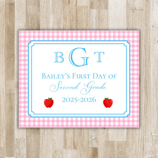Gingham Monogram First Day of School Sign | Monogram Back to School Sign | Preppy Back to School Sign | Printed or Printable