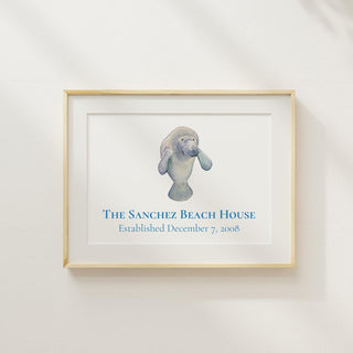Manatee Artwork | Seaside Art | Beachy Artwork | Watercolor Manatee Painting | Housewarming Gift | Couples & Wedding Gift