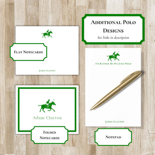 Personalized Folded Polo Monogram Notecards |  Monogram Polo Player Stationery | Polo Sport Notecards