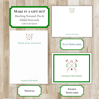 Personalized Folded Polo Monogram Notecards |  Monogram Polo Player Stationery | Polo Sport Notecards