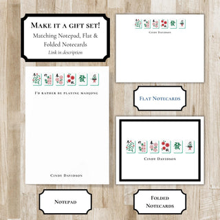 Personalized Mahjong Stationery | Mah Jong Flat Notecards | Mahjong Gift | Customize with Name
