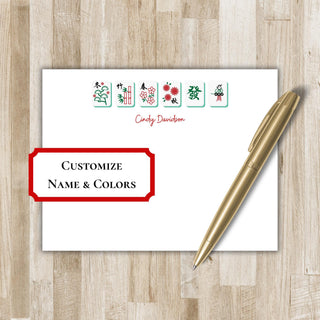 Personalized Mahjong Stationery | Mah Jong Flat Notecards | Mahjong Gift | Customize with Name