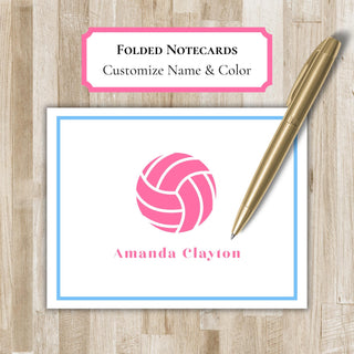 Personalized Folded Volleyball Notecards | Volleyball Stationery Set | Volleyball Notecards | Volleyball Gift