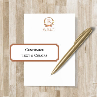 Fall Wreath Monogram Notepad | Personalized Autumn Notepad | Fall Teacher Gift | Fall Stationery