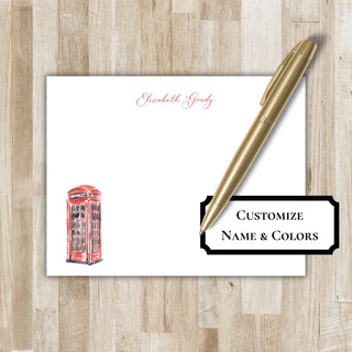 Personalized London Stationery Set / Stationary | London Phone Booth Notecards | Travel Gift