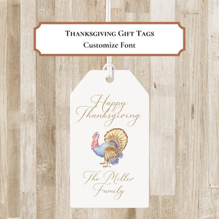 Personalized Thanksgiving Turkey Gift Tags | Thanksgiving Turkey Bag Tags | Elegant Fall Enclosure Card / Tags