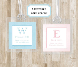 Monogram Gingham Bag Tag for Kids | Kids Backpack Tag | Personalized Laminated Square Luggage Tag | Monogram Tag for Kids Lunch Boxes