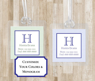 Monogram Gingham Bag Tag for Kids | Kids Backpack Tag | Personalized Laminated Square Luggage Tag | Monogram Tag for Kids Lunch Boxes