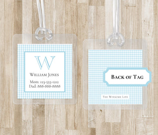 Monogram Gingham Bag Tag for Kids | Kids Backpack Tag | Personalized Laminated Square Luggage Tag | Monogram Tag for Kids Lunch Boxes