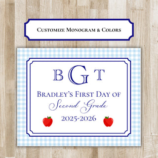 Gingham Monogram First Day of School Sign | Monogram Back to School Sign | Preppy Back to School Sign | Printed or Printable
