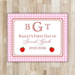 Gingham Monogram First Day of School Sign | Monogram Back to School Sign | Preppy Back to School Sign | Printed or Printable