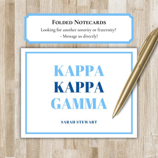 Folded Kappa Kappa Gamma Notecards |  Personalized KKG Stationery | Kappa Sorority Notecards