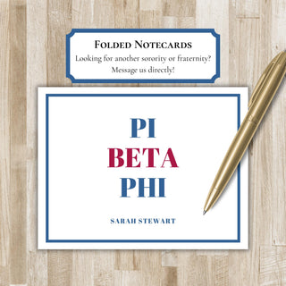 Personalized Folded Pi Beta Phi Notecards |  Personalized Pi Phi Stationery | Pi Beta Phi Sorority Notecards