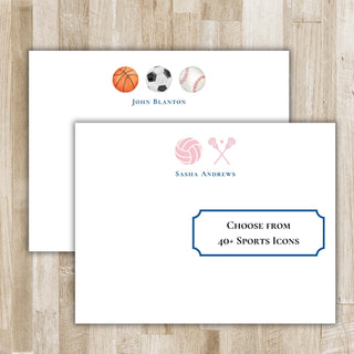 Personalized Multiple Sports Stationery Set / Stationary | Choose up to 3 Sports Icons per card | Tri-Varsity, Dual-Varsity Notecards