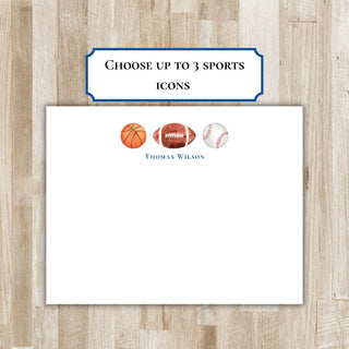 Personalized Multiple Sports Stationery Set / Stationary | Choose up to 3 Sports Icons per card | Tri-Varsity, Dual-Varsity Notecards