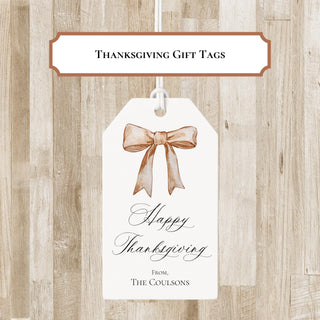 Personalized Thanksgiving Bow Gift Tags | Thanksgiving Bag Tags | Elegant Fall Enclosure Card / Tags
