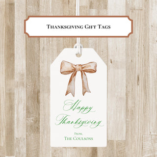 Personalized Thanksgiving Bow Gift Tags | Thanksgiving Bag Tags | Elegant Fall Enclosure Card / Tags
