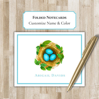Personalized Folded Robin's Egg Notecards | Robin's Nest Notecards | Bird Lover Gift | Folded Bird Notecards