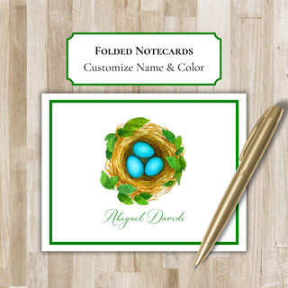 Personalized Folded Robin's Egg Notecards | Robin's Nest Notecards | Bird Lover Gift | Folded Bird Notecards