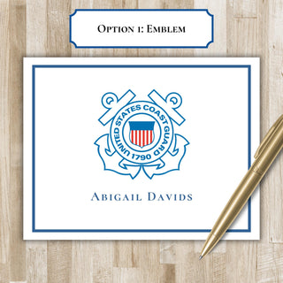 Personalized Folded US Coast Guard Notecards | United States Coast Guard Gift | Military Notecards