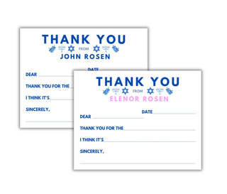 Personalized Child Hanukkah Thank You Notes Stationery | Kid Fill In The Blank Stationary | Kid Chanukah Thank You Cards