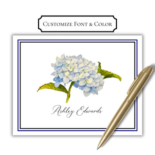 Personalized Folded Hydrangea Notecards | Hydrangea Flower Notecards | Custom Blue Hydrangea Stationery / Stationary
